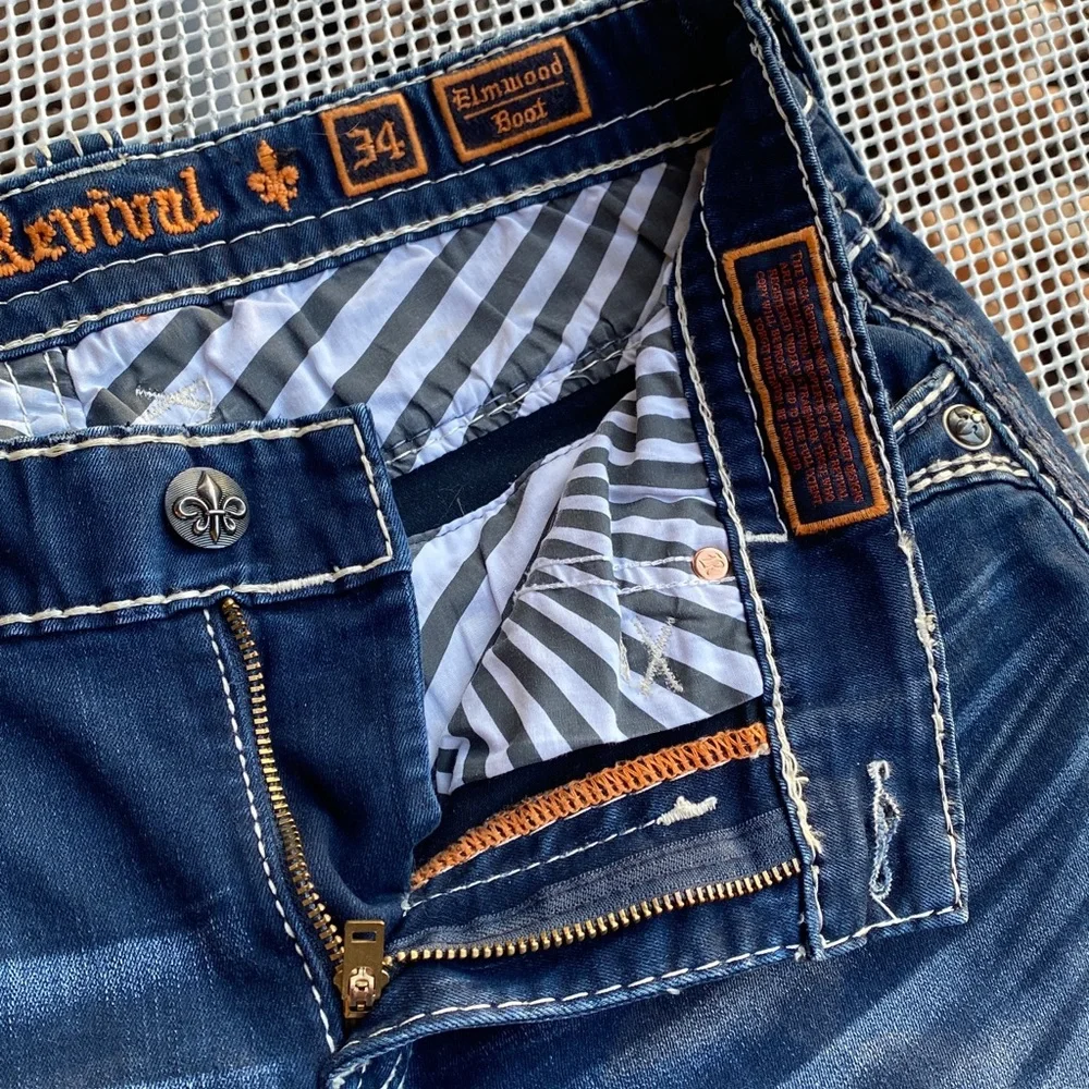 Rock Revival Blue Denim Jeans Elmwood boot size 34 - Picture 10 of 14